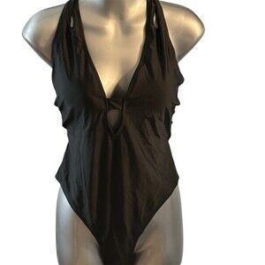 CUPSHE One Piece Swimsuit Womens Size L Black Plunge V-Neck Open Back NWT